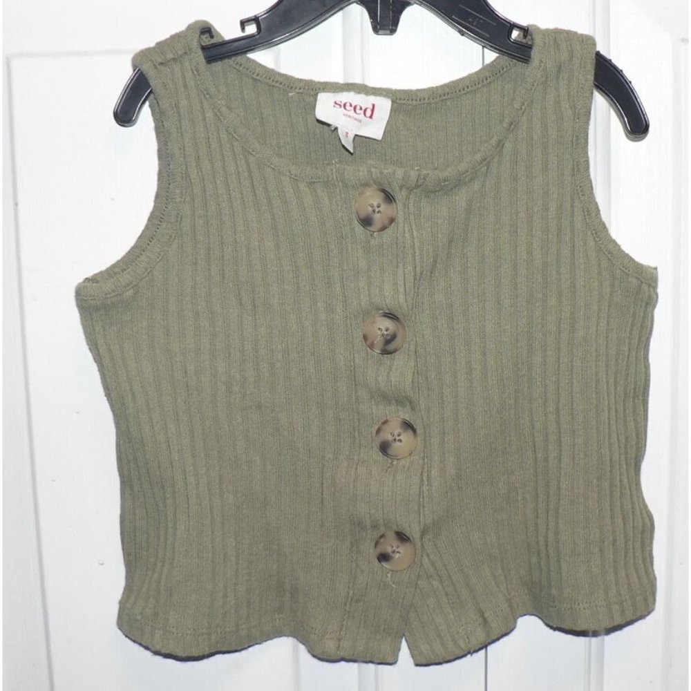 Seed Girls Ribbed Button Down Sleeveless Tank Top in‎ Green Size 3